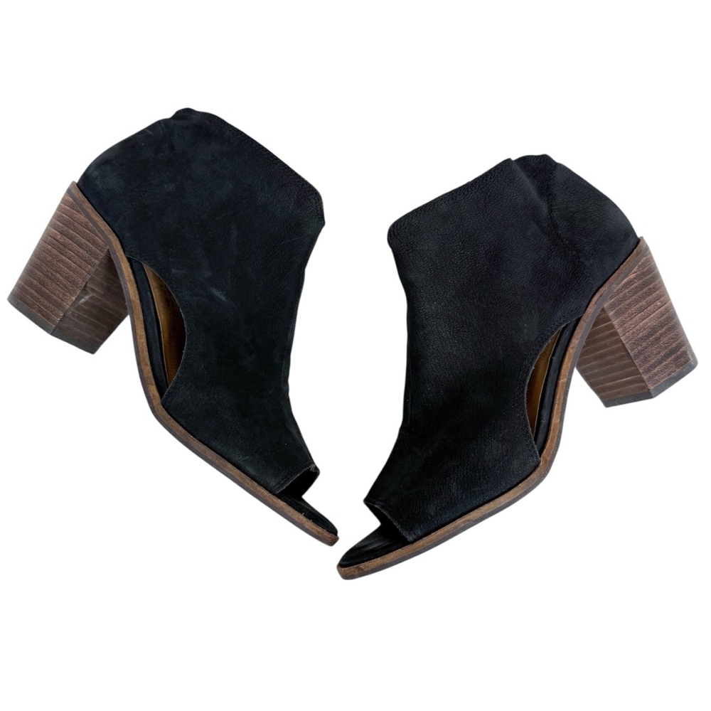 Lucky Brand Keteera Black Leather Open Toe Cut Out Ankle Bootie Boot Size 7